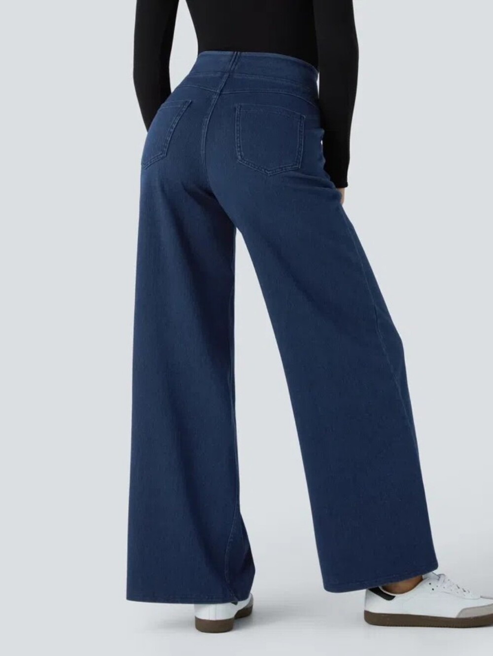 NWoT HALARA High Waisted 5 Pockets Wide Leg Loose Work Jeans L 12 14 Dark Blue - Picture 3 of 6
